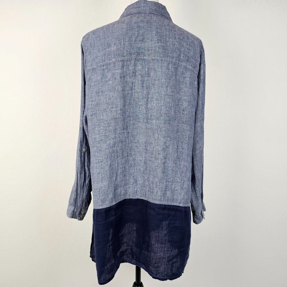 Artisan NY Womens Top Blue Linen Long Sleeve Button Shirt Tunic Sz 1X - Picture 7 of 16